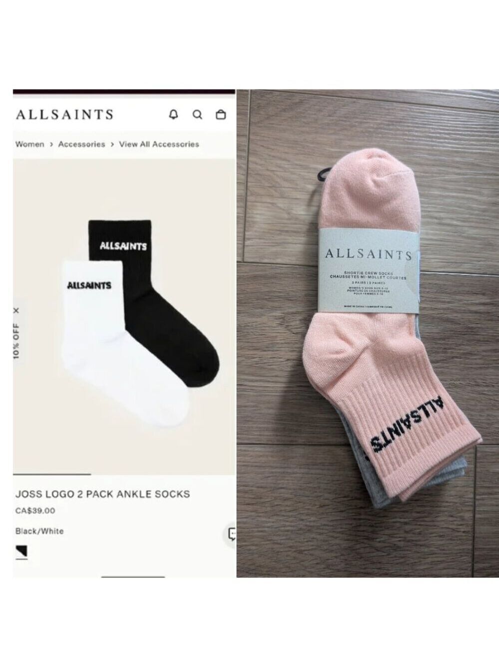 ALLSAINTS | 3-pack Shortie Crew Socks In Blush/Grey/White